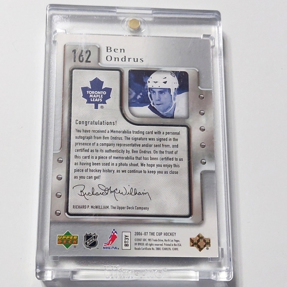 Ben Ondrus Upper Deck THE CUP HOCKEY 2006/07 Card #162 224/249 Auto/Patch - Picture 2 of 2